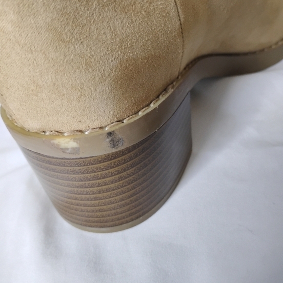 LOFT Pull-On Ankle Boots Women 9 Tan Stretch Faux Suede Block Heel 2" - Picture 9 of 9